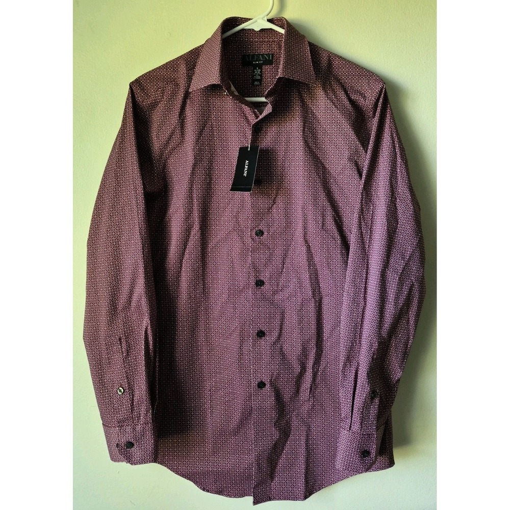 Alfani Men's Slim-Fit Spots Macro Diamond Print Dress Shirt Neck 14-14.5 NWT
